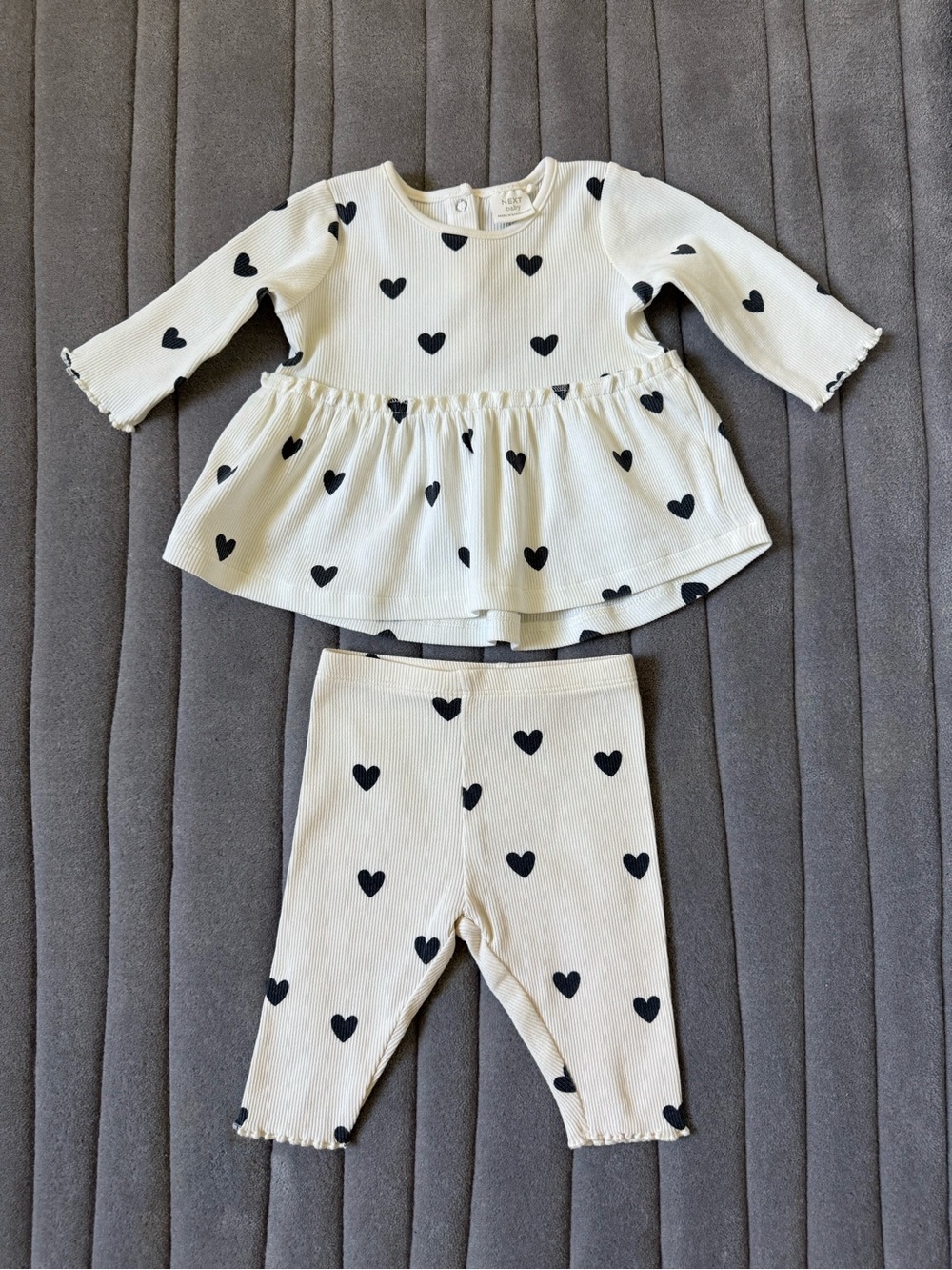 next Cream and Black Heart Print Pajama Set